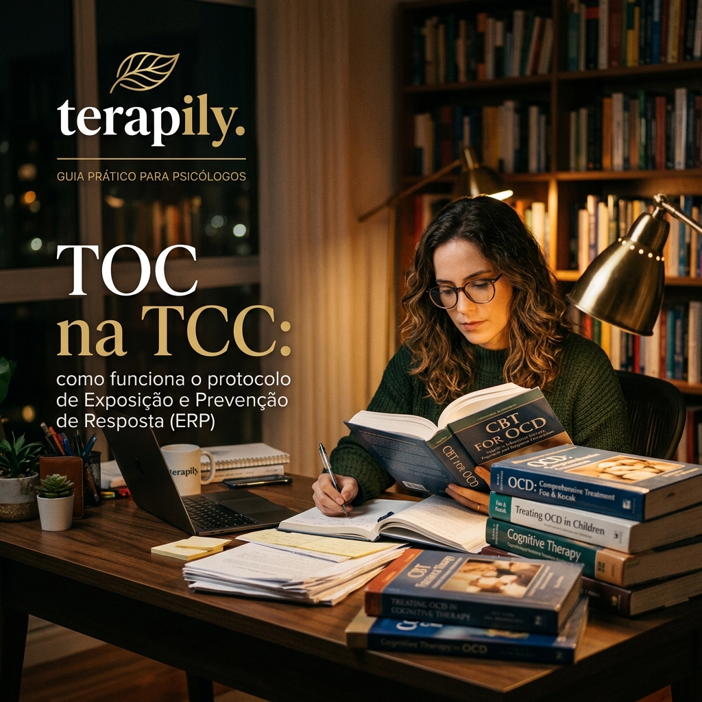 Psicólogo e paciente em consultório de psicologia durante sessão de terapia cognitivo-comportamental para TOC